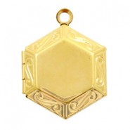 Metall Medaillon Anhänger Hexagon 24x17mm Gold